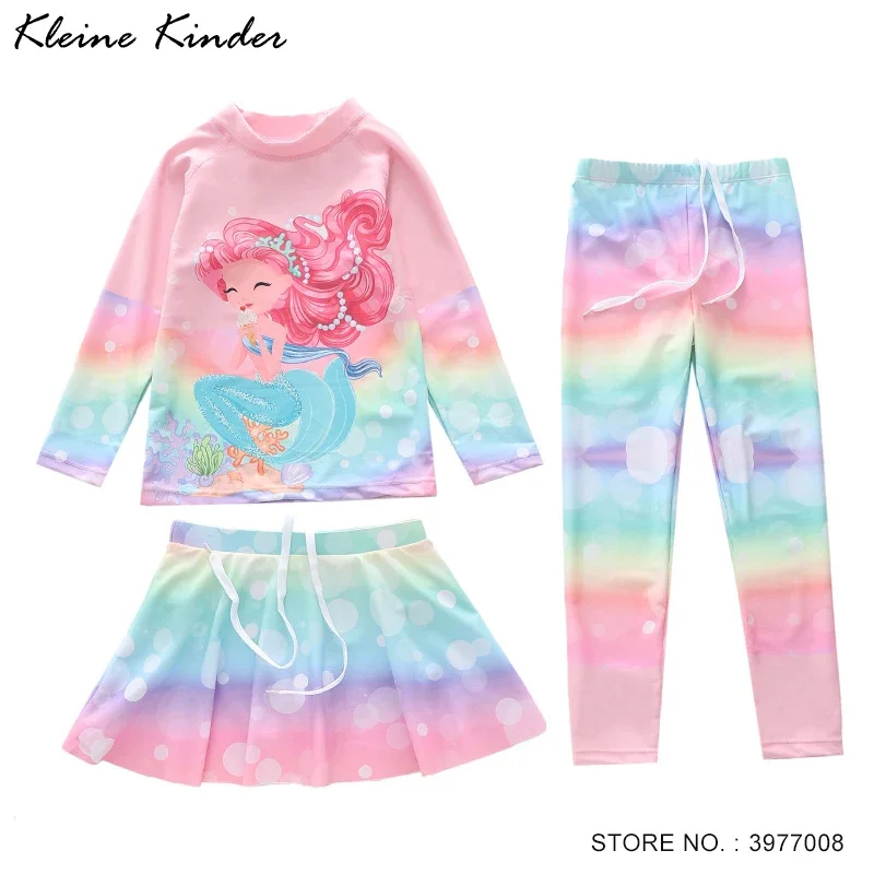 Mädchen Bade bekleidung 3 Stück Langarm Rash Guard Surf hose Set Kinder Badeanzug UV-Schutz Meerjungfrau Schwimmen Badeanzug Mädchen