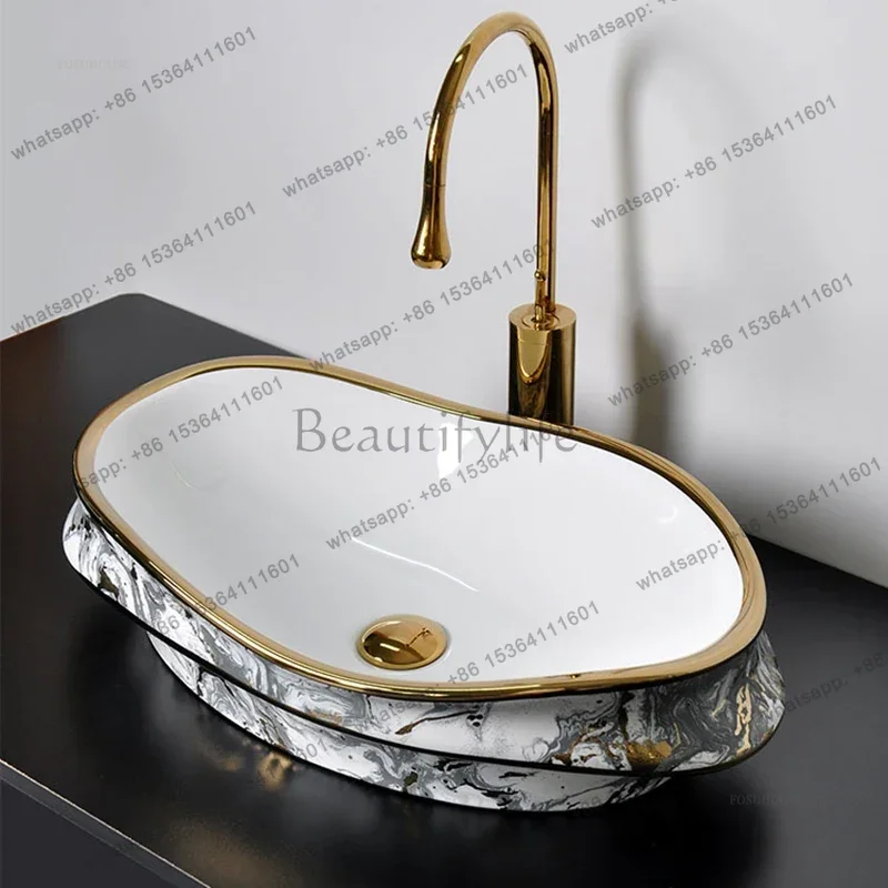 Wave Shaped Irregular Bathroom Sinks Countertop Sink Light Luxury Ceramic Single Basin Home Balcony Washbasin Bathroom Fixture B