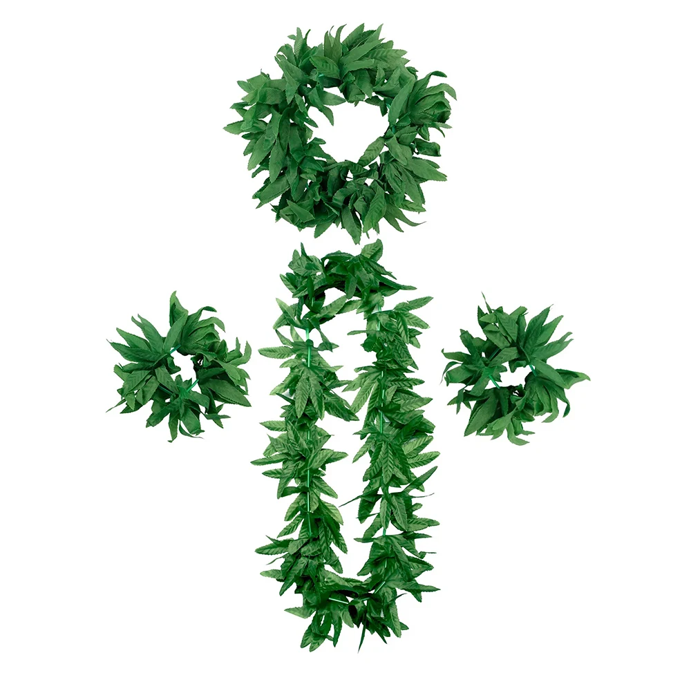 Hawaiian Lilo Accessories Costume Dress Up Set Flower Wreath Bag Leaf Green Necklace Bracelet for Girls Halloween Birthday Gift