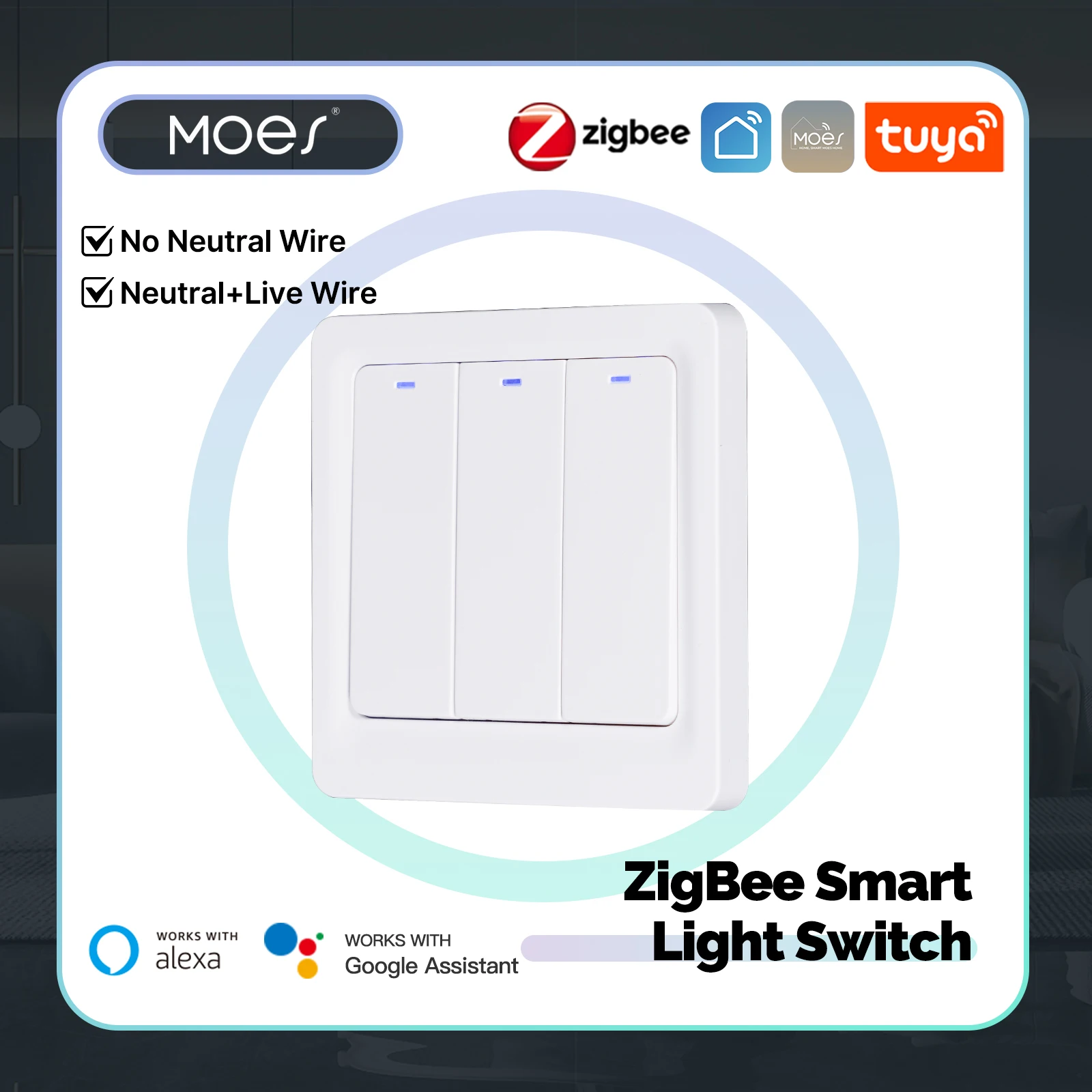 

MOES Tuya ZigBee Smart Light Switch Neutral Wire Optional Magnetic Latching Relay App Remote Control Work With Alexa Google Home