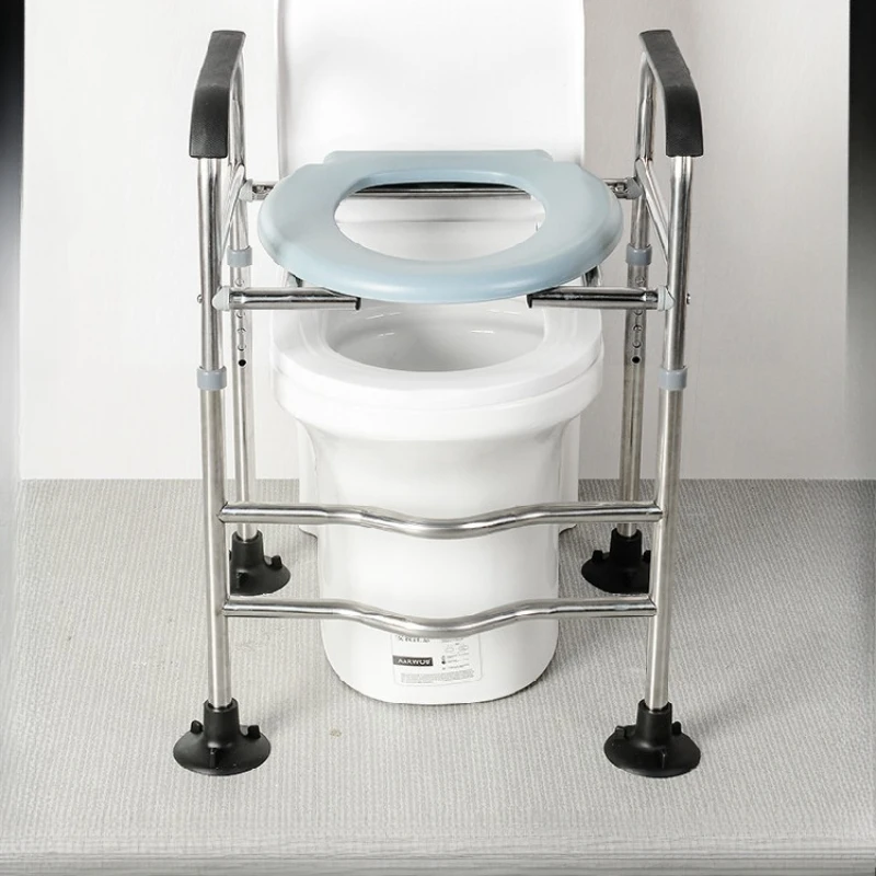 Stainless Steel Reinforced Toilet Chair Elderly Commode Stool Portable Toilet Seat Adjustable Height Bathroom Safety Frame