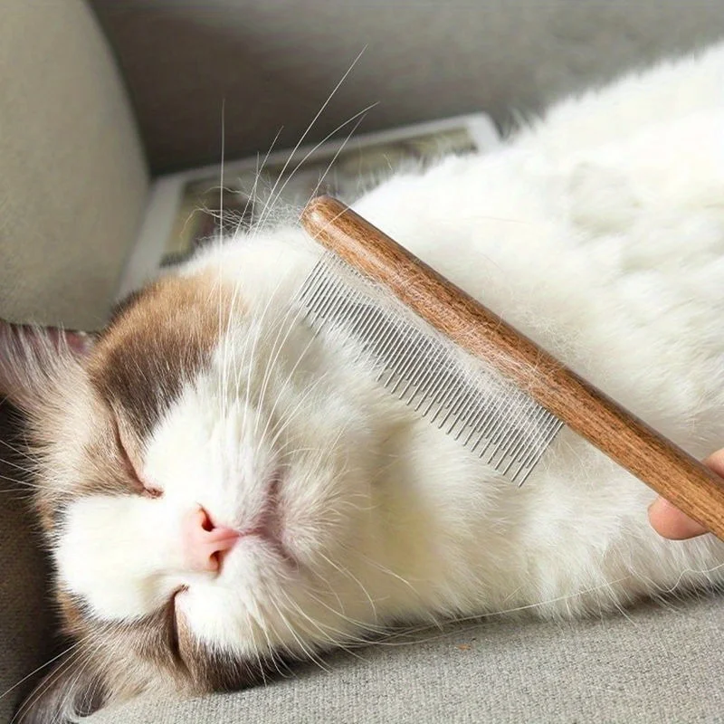 Professional Cat and Dog Grooming Tool - Wooden Handle Slicker Brush for Effective Hair Removal and Detangling