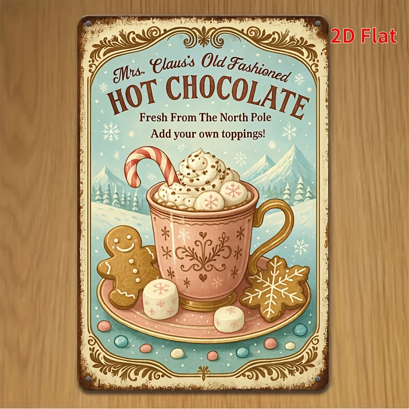 Letrero de metal vintage de 1 pieza, chocolate caliente de la Sra. Claus con taza de cacao caliente, galletas de jengibre, decoración navideña retro, Dur