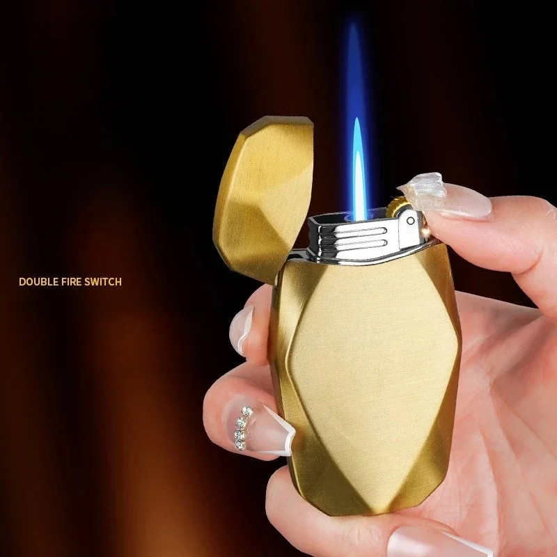 

New Metal Diamond Wheel Inflatable Lighter Windproof Jet Flame Outdoor Portable Lighter Fashionable Men's Smoking Gift