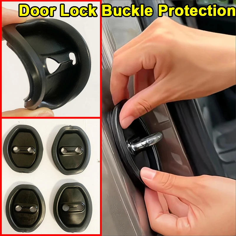 4pcs Car Silicone Door Lock Buckle Protection Cover Silicone Universal Anti-Collision Shock Absorbing Pad Mute Buffering Cushion