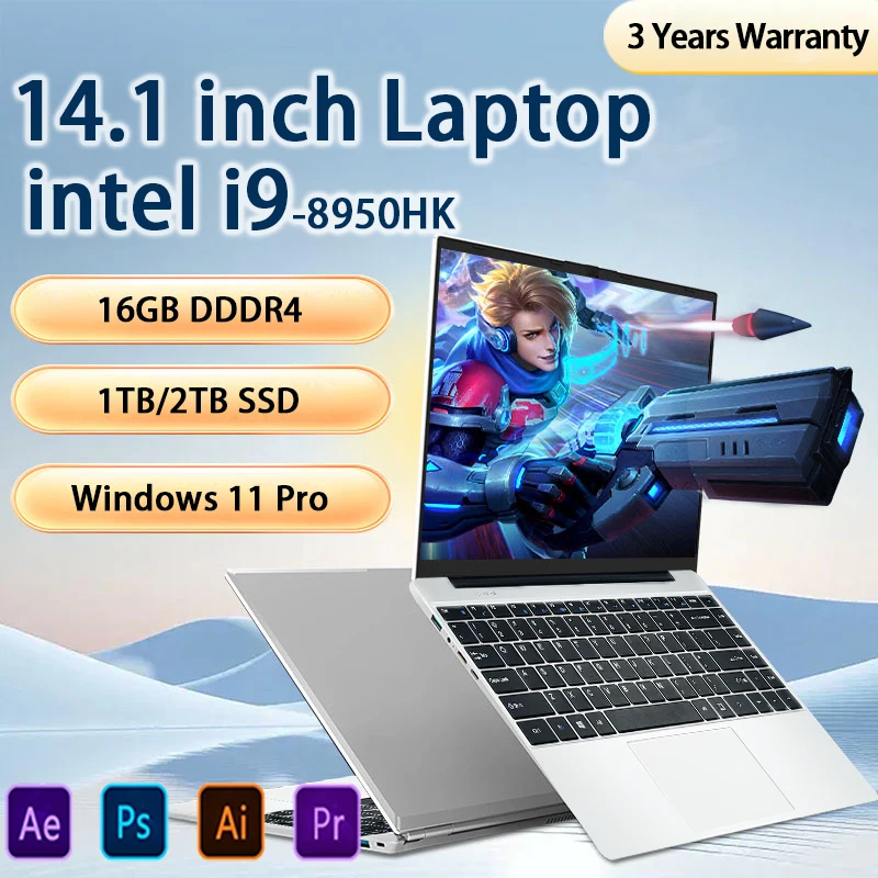 

Новый портативный ноутбук 14,1 дюйма, игровой ноутбук Intel Core i9-8950HK, компьютер 16 ГБ DDR4, 1 ТБ/2 ТБ SSD, Windows 11, ПК для офисных исследований
