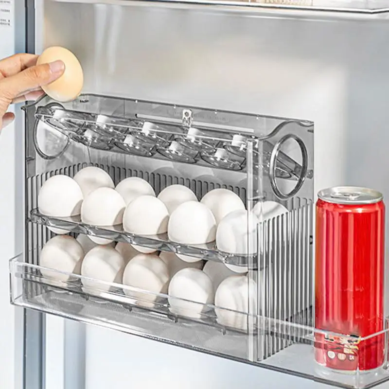 Egg Holder for Refrigerator Side Door  Detachable 3-Layer Flippable Refrigerator Organizer Food Containers Egg Case Holder