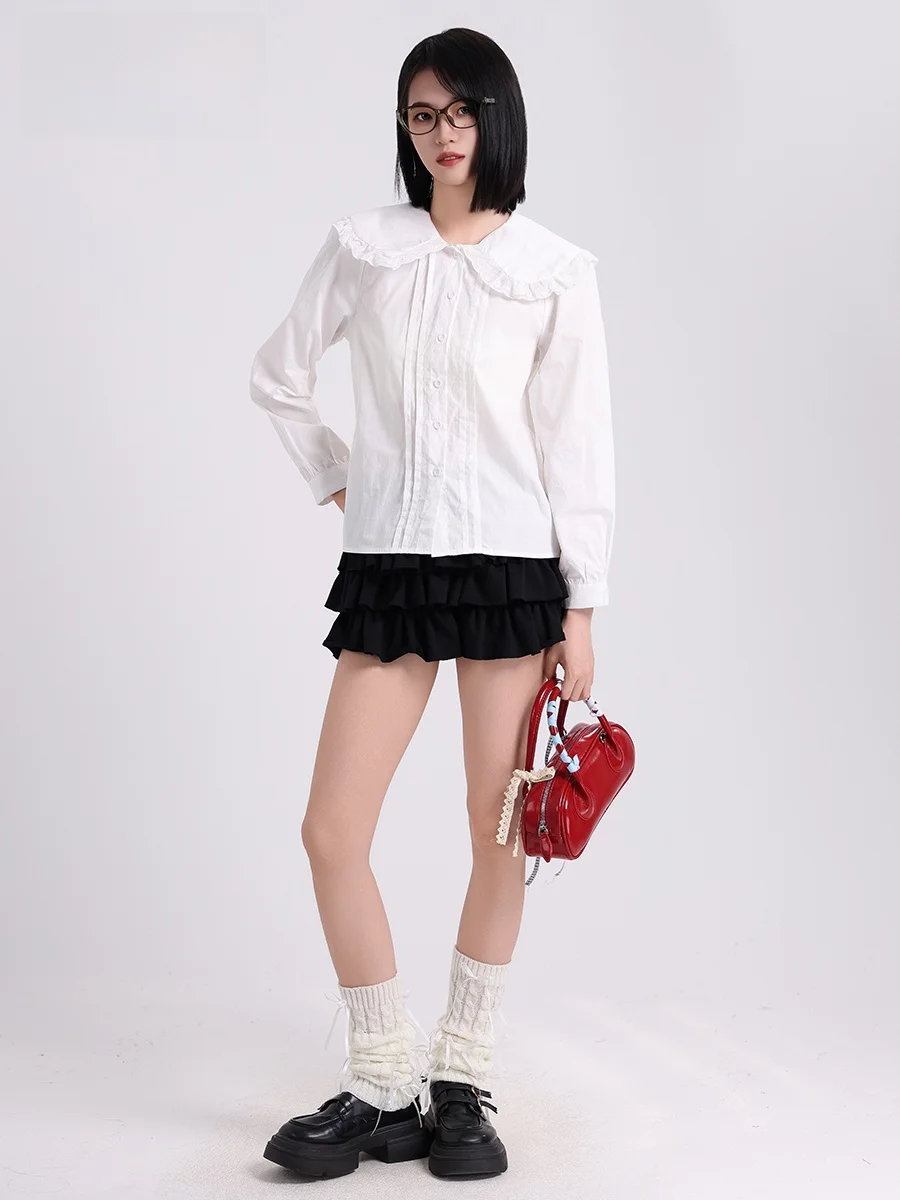 

French Sle Sweet Doll Collar Loose Women's irt Country Sle Spring New Outerwear Versatile Cotton Long Sve Button up