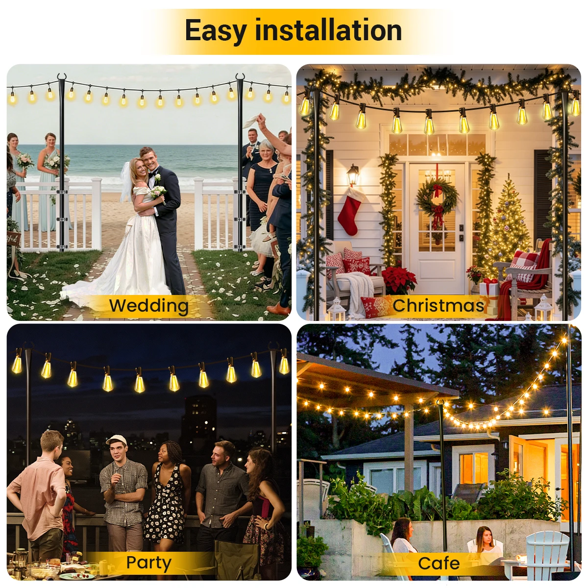String Light Poles, 9.8 ft Metal Poles with Fork for Outdoor String Lights, Outdoor Light Poles with Fork, Poles/Post/Stand for