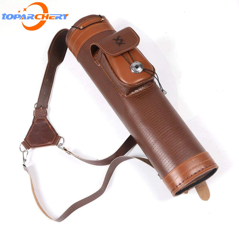 

Genuine Leather Quiver Arrow Tube Knapsack for Arrows Proffesional Shoulder Back Arrow Bag Rucksack 24 Arrows Volume Brown