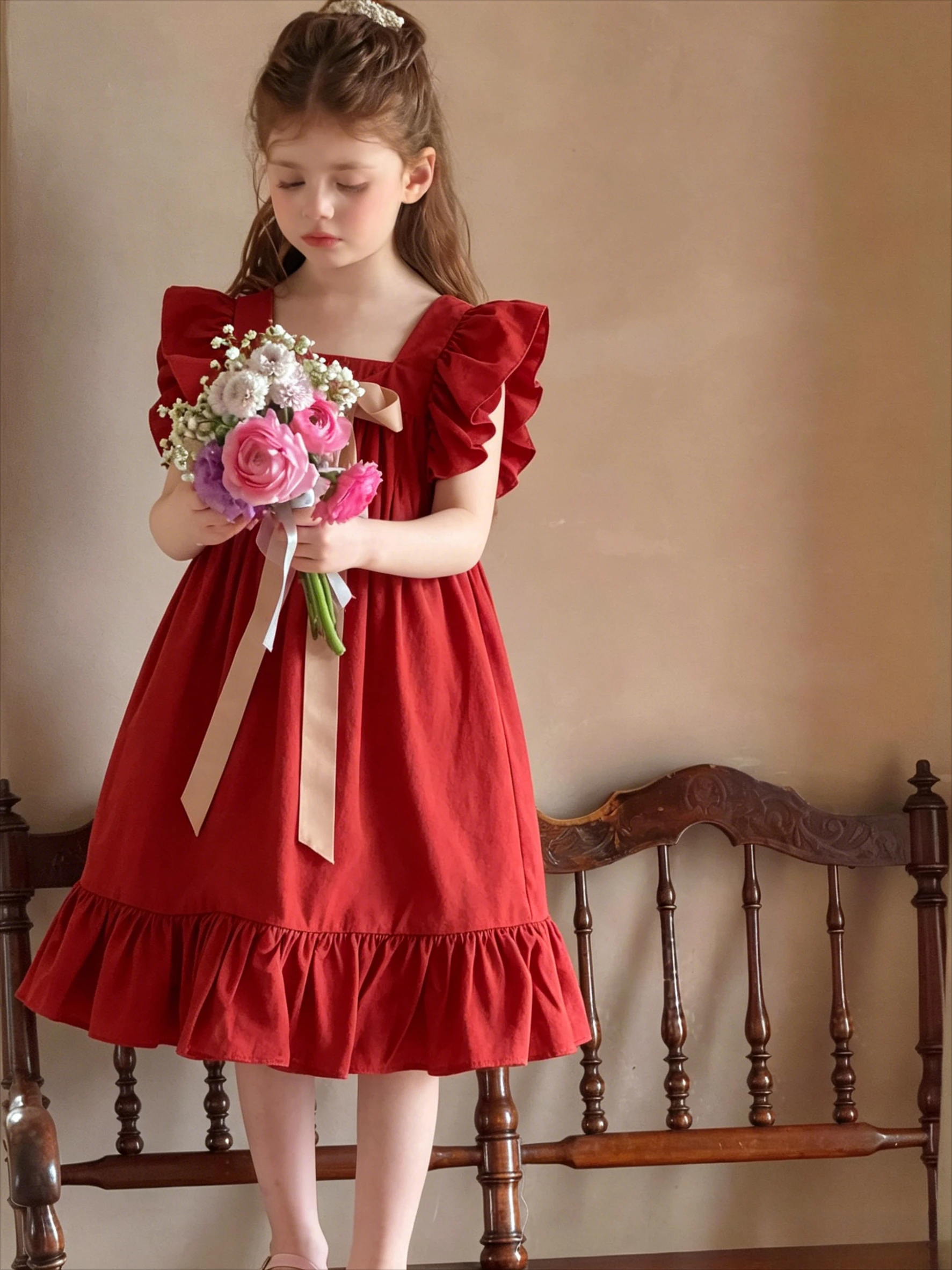 Summer Fashionable Girls Skirt Sweet Ruffled Ribbon Dress Princess Dress 2026 Summer New Kids Wear