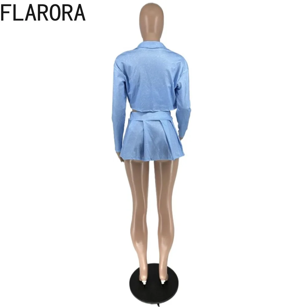 FLARORA Fashion Street Ribber Skirts Three Piece Set Woman Long Sleeve Crop Jackets And Vest+Pleated Mini Skirt Outfits 2025 New