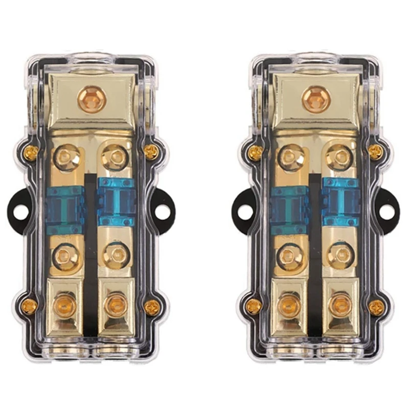 2X Power Distribution Block (2 Way) 4/8 AWG Gauge AGU Fuse Holder Distribution Block 4 Gauge In To (2) 8 Gauge Out