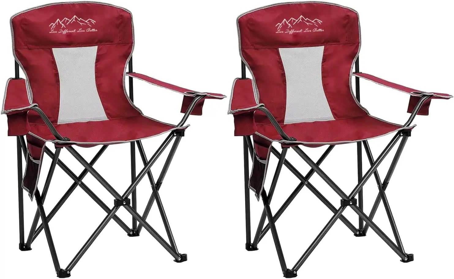 

Oversized Mesh Folding Camping Chair with Cup Holder, 325 lbs Capacity, Red