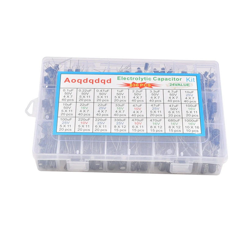 

630PCS 24 commonly used 630 in-line electrolytic capacitor sample package kit 0.1uF-1000uF