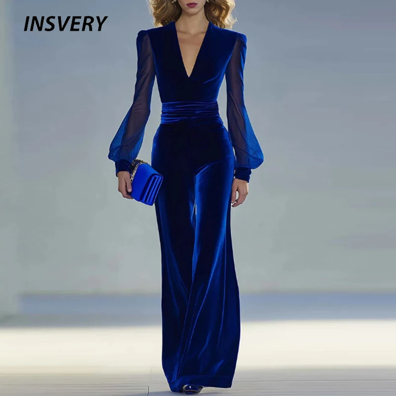 

Осень-зима сексуальный бархатный комбинезон с v-образным вырезом и длинными рукавами женский модный тонкий цельный комплект с высокой талией офисный комбинезон женские комбинезоны