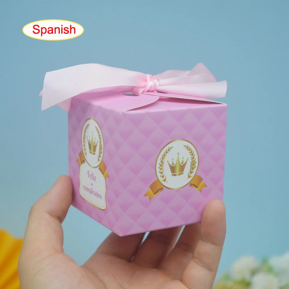 صندوق حلوى ورقي صغير وردي ، تاج ذهبي مطبوع ، مناسب للمناسبات ، هدية للضيوف ، ديكور الضيوف ، لصالح الحفلات ، حفل الحدث ، صبي ، فتاة ، أطفال ، 10 قطعة #5