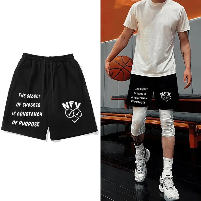 Short En Pur Coton Imprimé À Cordon De Serrage Tendance Américaine Pour Hommes Et Femmes Été Nouveau Polyvalent Et Ample