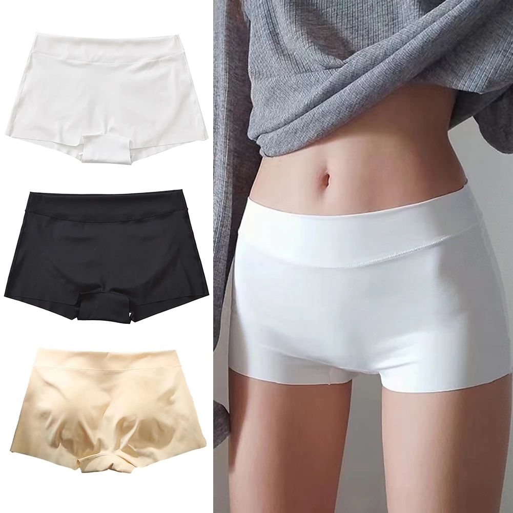 กางเกงในสตรีแบบบาง กระชับ ป้องกันการโป๊ ผ้าไหมน้ำแข็ง สีพื้น สำหรับปั่นจักรยาน ฤดูใบไม้ผลิและฤดูร้อน