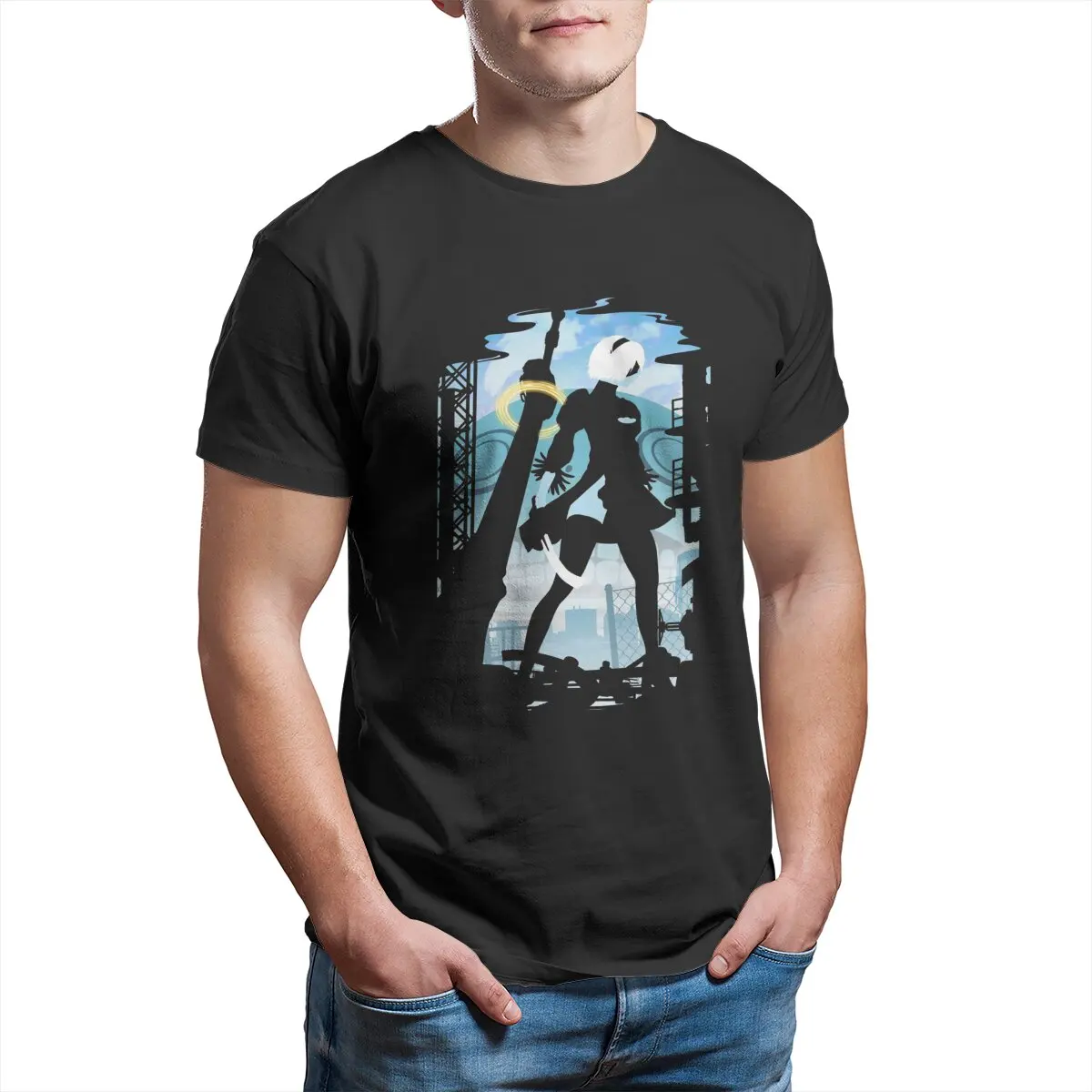 تيشيرتات أنيمي للرجال رقم 2 B - Nier Automata 2B ، تيشيرتات قطنية نقية جديدة ، ملابس مطبوعة مقاس كبير ، لعبة فيديو