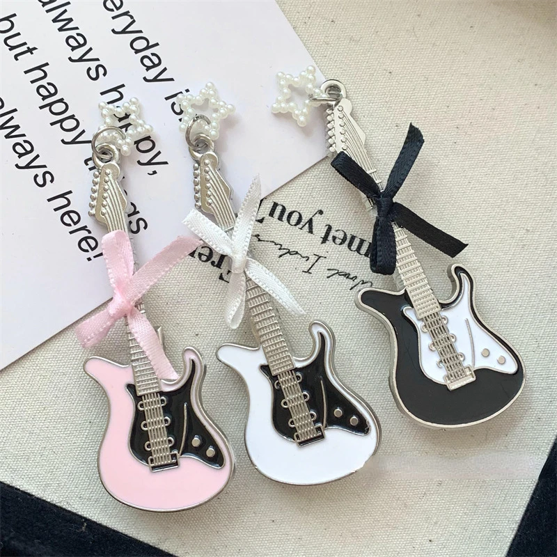 Kpop Fashion Guitar Star Bow Knot Hair Clip Vintage Sweet Cool Charm Y2k Aesthetics Harajuku Trendy Hair Accessories for Women