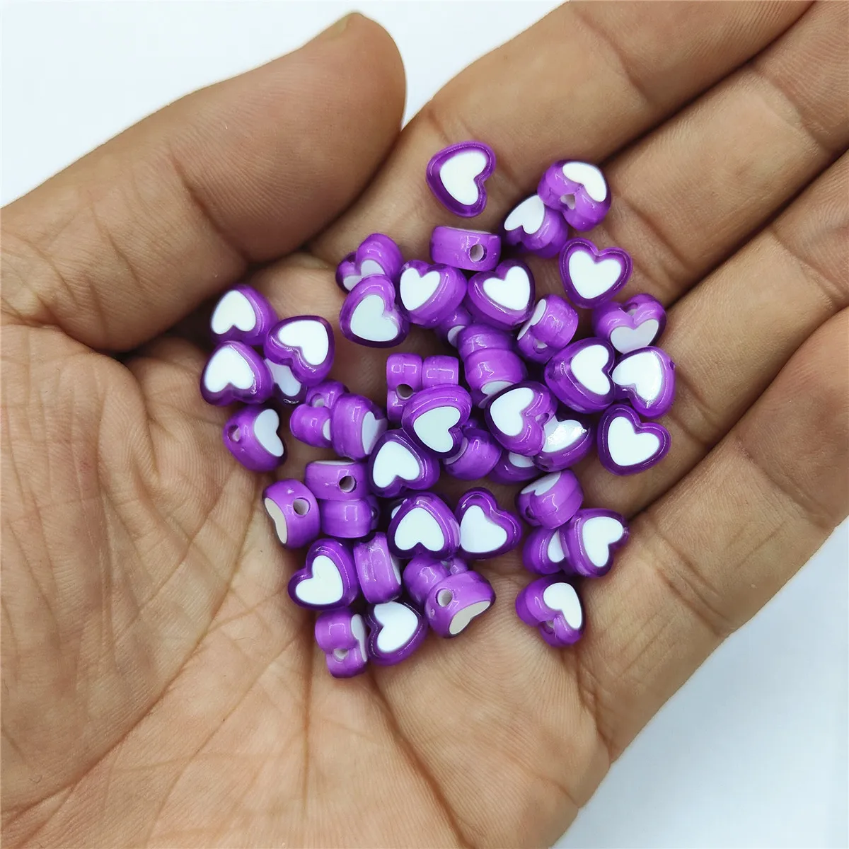 50Pcs 8mm Acrylic Heart Shape Two-toneLoose Beads DIY For  Necklace Bracelet  Jewelry Making Wholesale