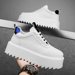 Fashion Leather Men's White Sneakers Designer Height Increasing Shoes Men Comfortable Black Platform Sneakers Men Chunky Shoes