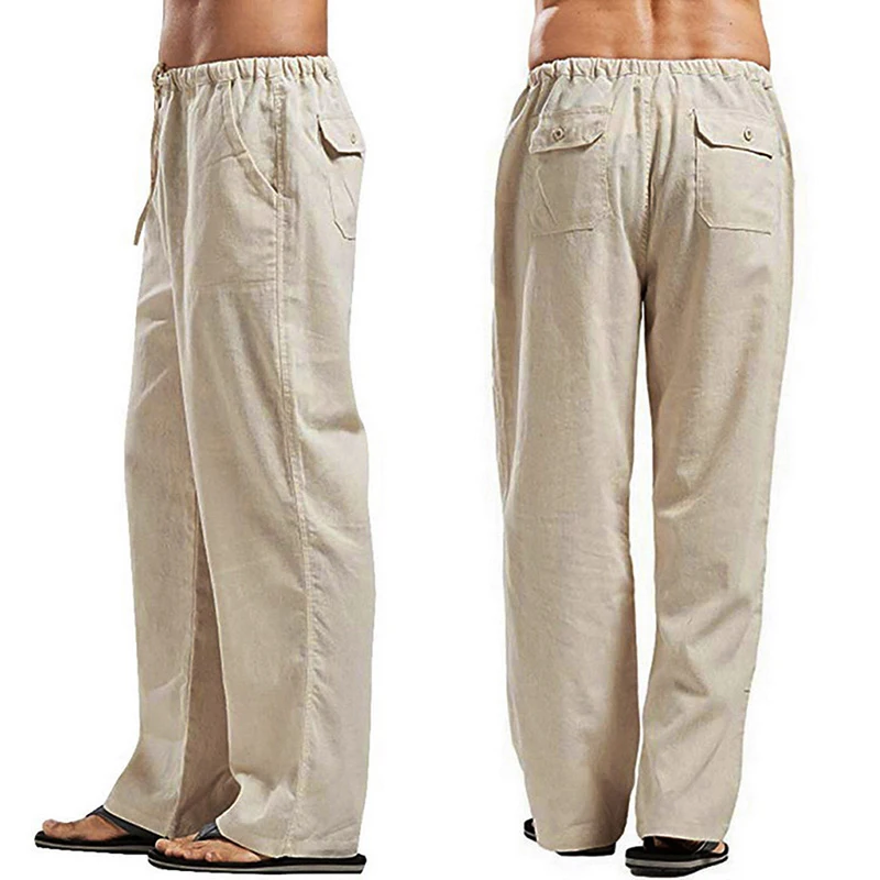 Pantalones anchos de lino para hombre, ropa de calle Coreana de gran tamaño, pantalones de Yoga informales, ropa de chándal, primavera y verano,