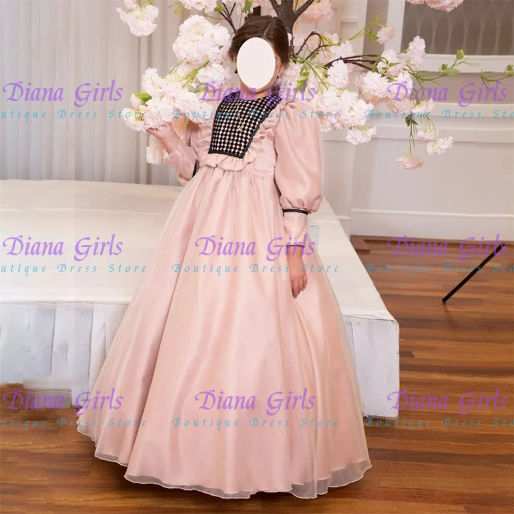 

Элегантное качественное платье с цветочным узором для крещения, платье принцессы с длинными пышными рукавами, трапециевидные платья для первого причастия, классические платья длиной до пола