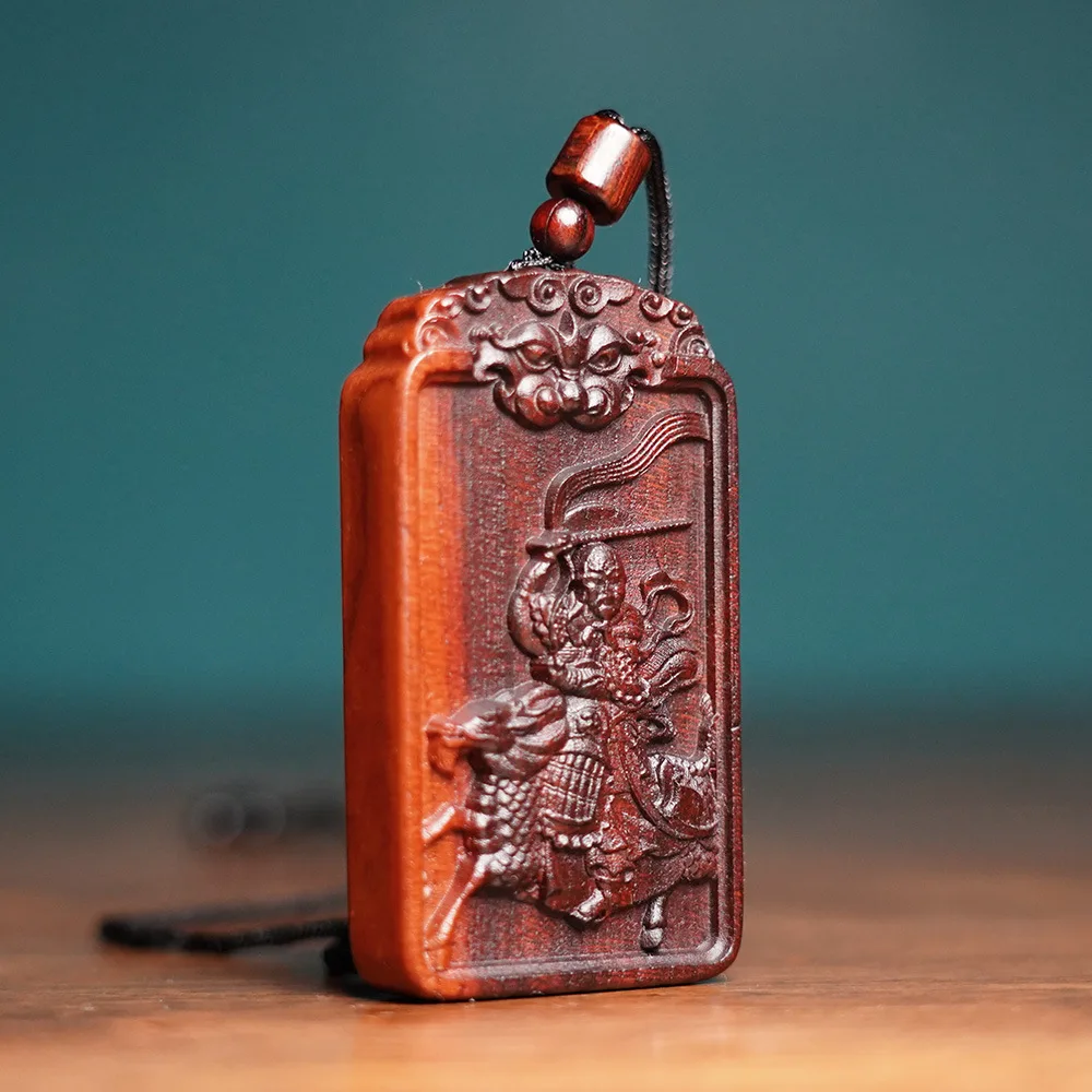 Chinese Style Thunder Struck Old Peach Wood Double Sided Carved Lei Zu Nine Heaven Taoist Deity Lucky Amulet Blessing Protection