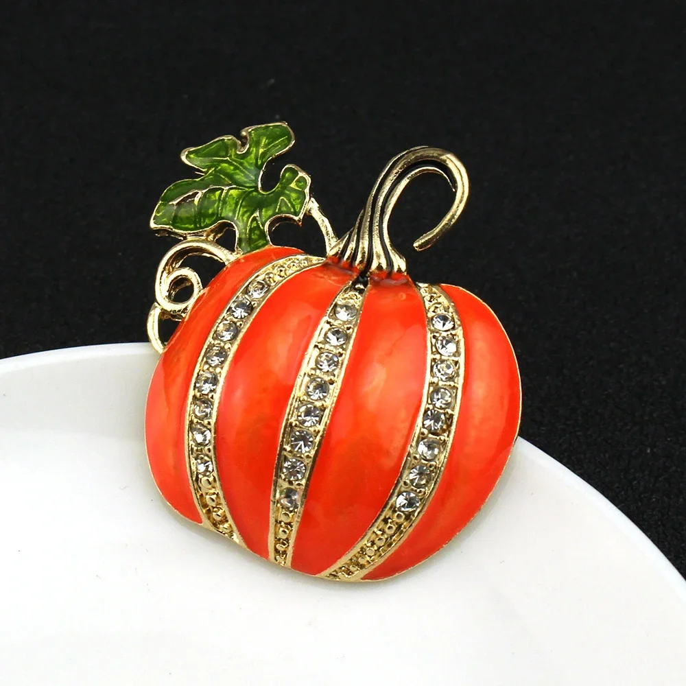 الأزياء والمجوهرات المينا اليقطين دبابيس للنساء الكلاسيكية حجر الراين هالوين بروش دبوس الهدايا