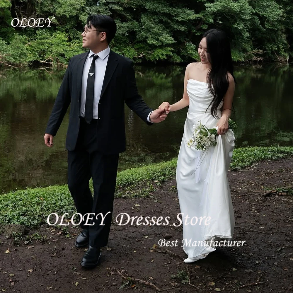

OLOEY Elegant Wedding Receipt Dresses Korea Photo shoot Silk Satin Floor Bridal Gowns Corset Back Simple Customized