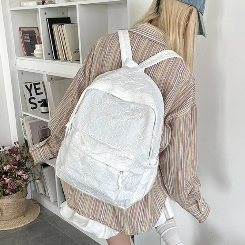 Fashion Macaron Color Backpack Multiple Compartments Side Pockets Large Capacity Student Backpack Fresh Embroidered Canvas Bag
