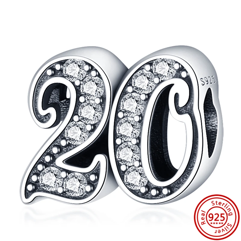 Neue 100% echte 925 Sterling Silber Nummer 20 60 50 Charm Perle fit original Pandora Charms Armband Anhänger Frauen DIY edlen Schmuck