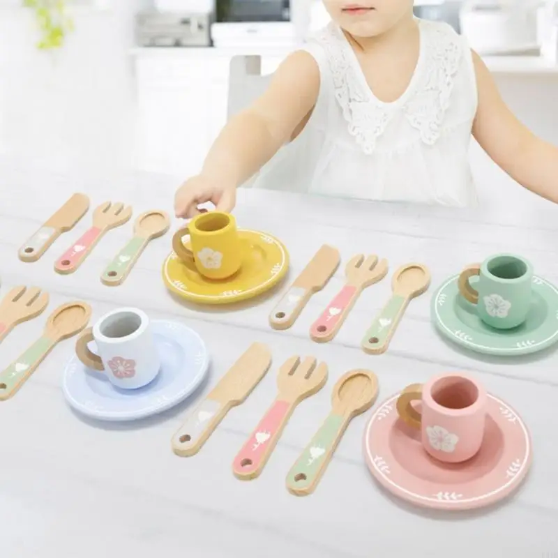 Player jeu cuisine ensemble pour les enfants 3 ans plats en bois Ustensiles Gift P31b