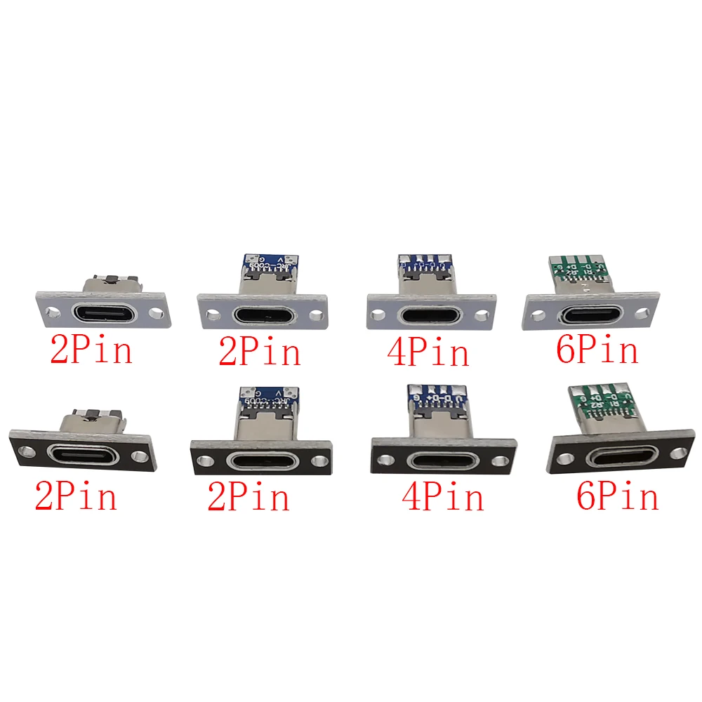 2/5/10Pcs Type C USB 3.1 Connector 2/4/6 Pin Female Jack USB With Fixing Plate Welding Connector Charging Port