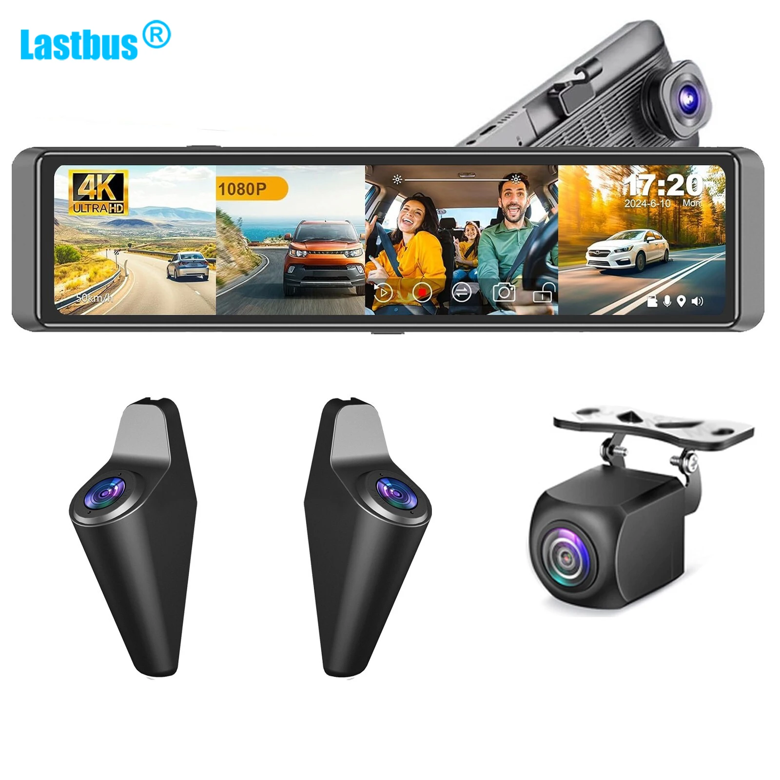 

Lastbus 12 Inch 4 channel 4K Front Cam+1080P Side View + Rear View Dash Cams Mirror WIFI Car DVR Camera Recorder with ADAS BSD