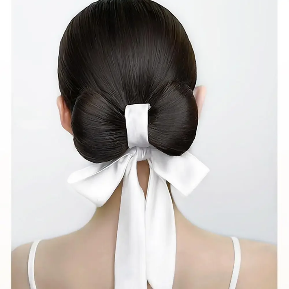 Estilo coreano fita arco grampo de cabelo peruca em forma de bola peruca sintética com extensões de clipe de mola para mulheres estilo versátil