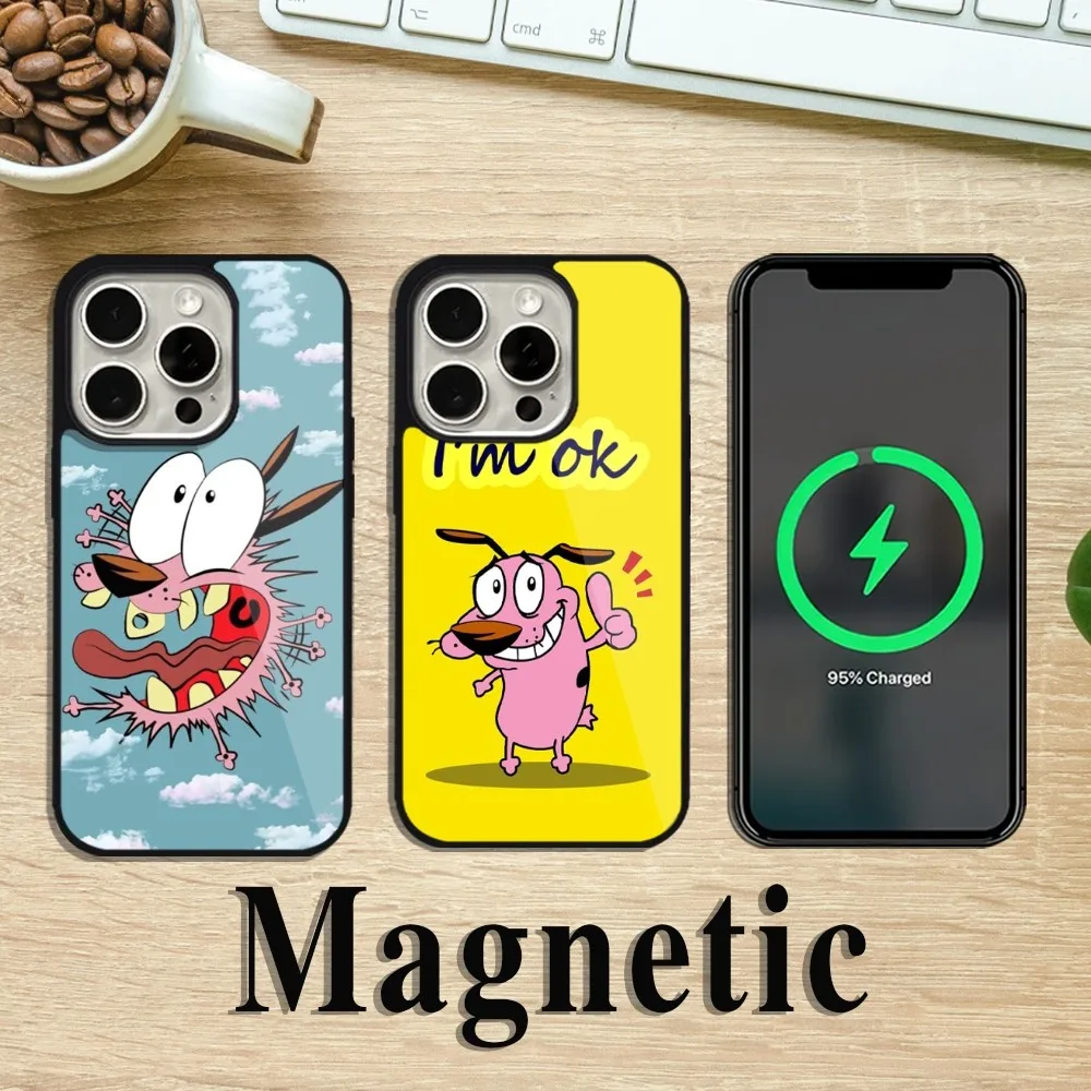 MINISO Cartoon C-Courages Cobarde Phone Case For iPhone 11 12 13 14 15 Pro Max Plus Magsafe Magnetic Wireless Charging