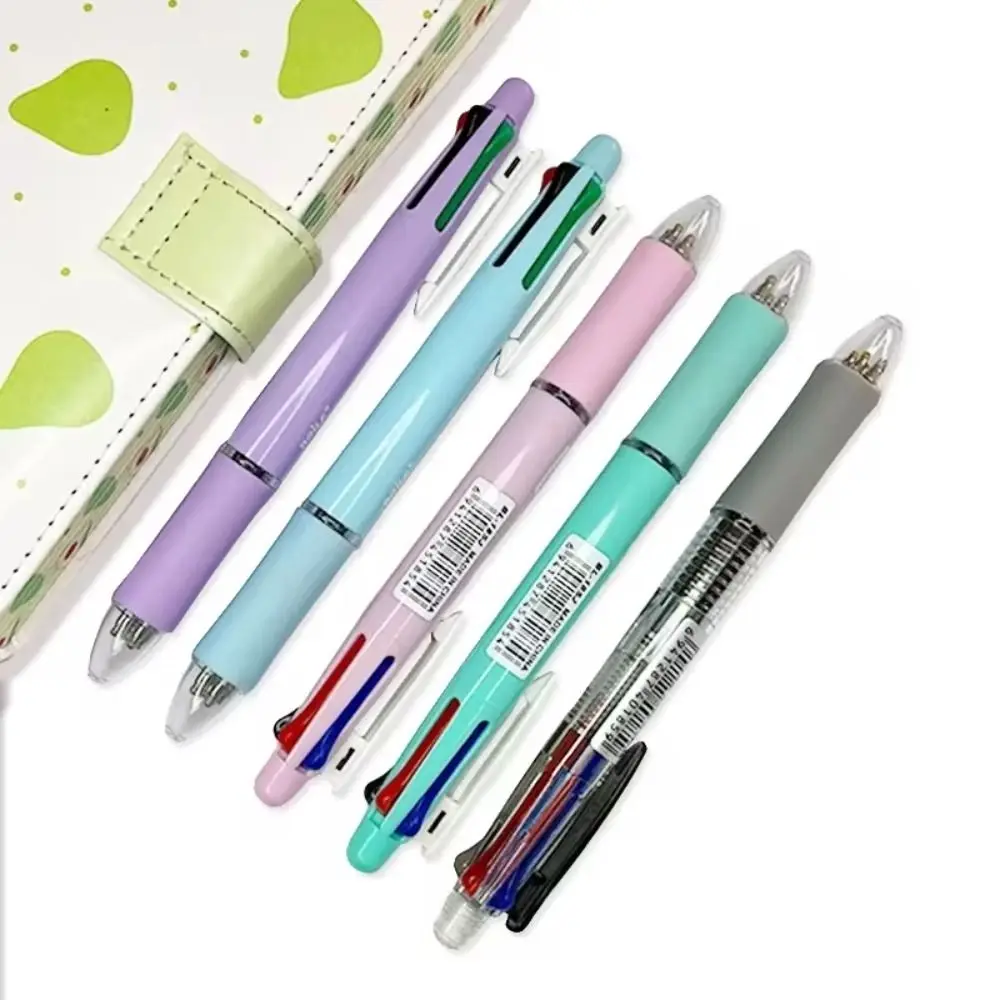 4pcs 4 Colors Ball Pen Multicolor Ballpoint Pens 5 in 1 Clip-on Multicolor Retractable Pen Creative Rubber Grip