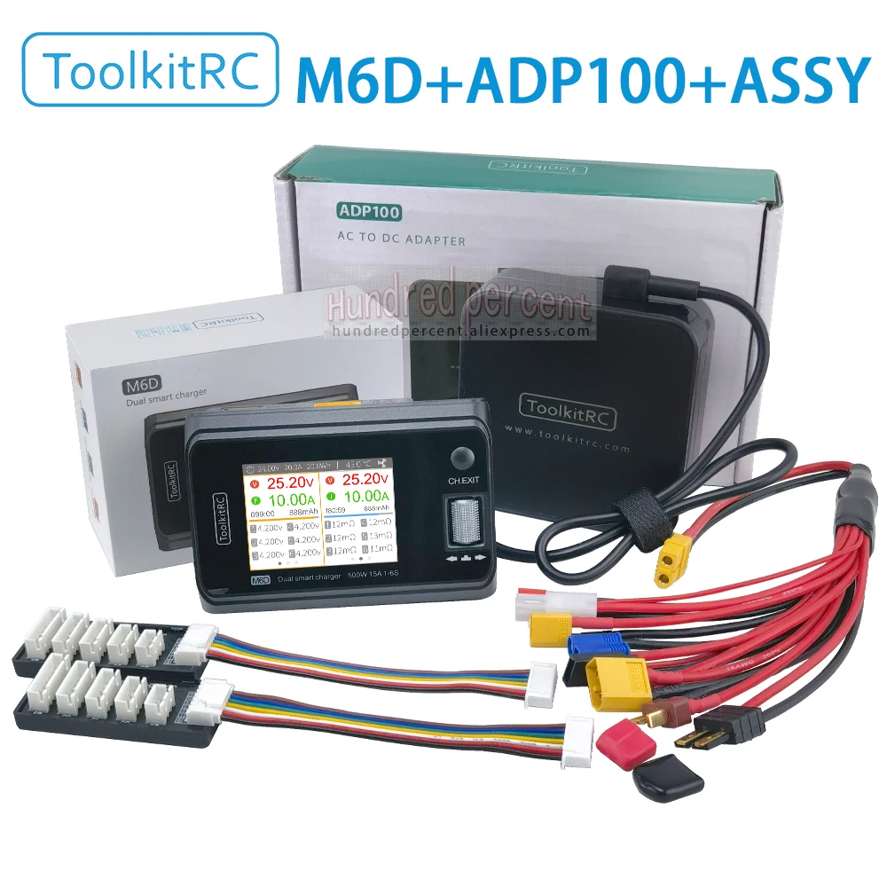 ToolkitRC M6D 500W 15A ADP100 DC Dual Channel MINI Smart Charger Discharger For 1-6S Lipo Battery FPV Model Spare Part Replace