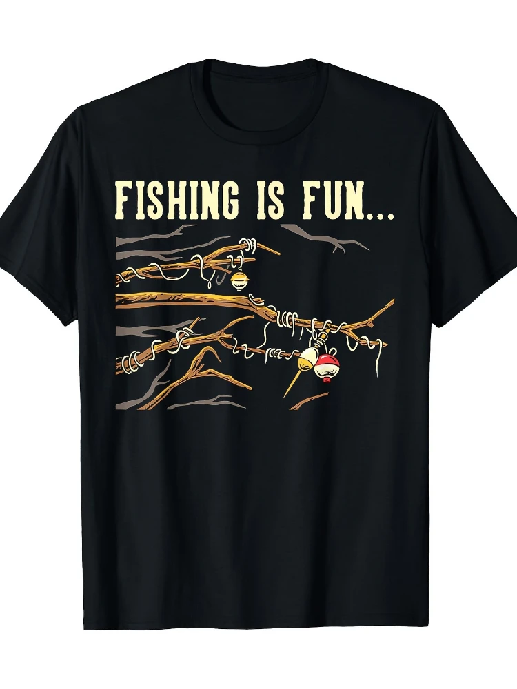

Fishing Is Fun... Bobbers Stuck In Tree pattern design -100% cotton summer O-neck short sleeve casual printed T-shirt.