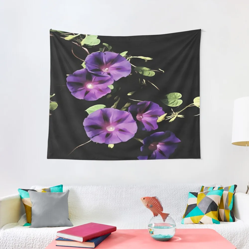 

Morning Glory Flower Isolated On Black Tapestry Decorative Wall Mural Wall Coverings Decorative Paintings Tapestry