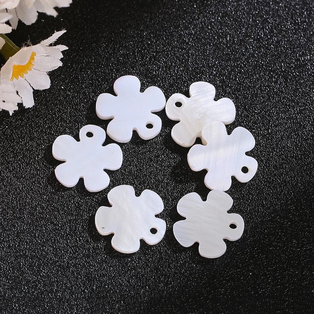 6pcs 15mm Natural Freshwater Shell Pendant Five-petal Flower Mother of Pearl Bead Charm for DIY Earrings Necklace Jewelry Making - view 4