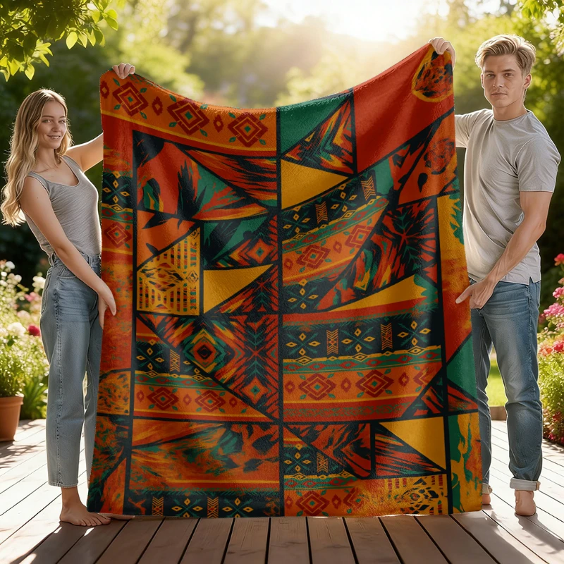 Ethnic African Geometric Striped Print Throw Blanket,warm,bed,patio,couch,ideal for indoor relaxation,anniversary present