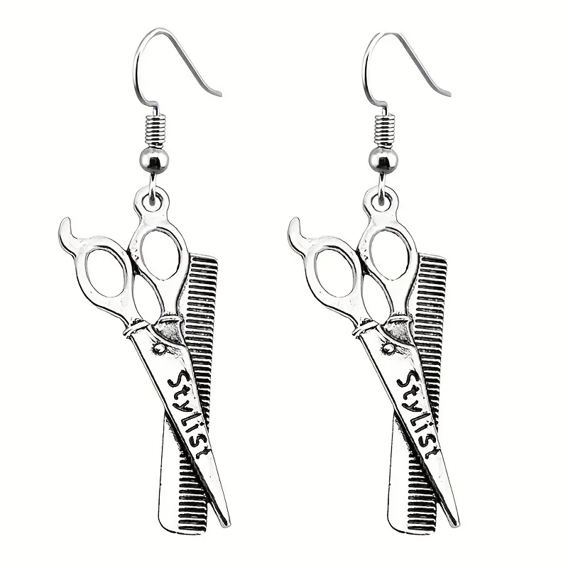 Vintage Creative Hair Tool Pendant Earrings - Alloy Jewelry Scissors Hair Dryer Comb Clipper Earrings Unique Gift