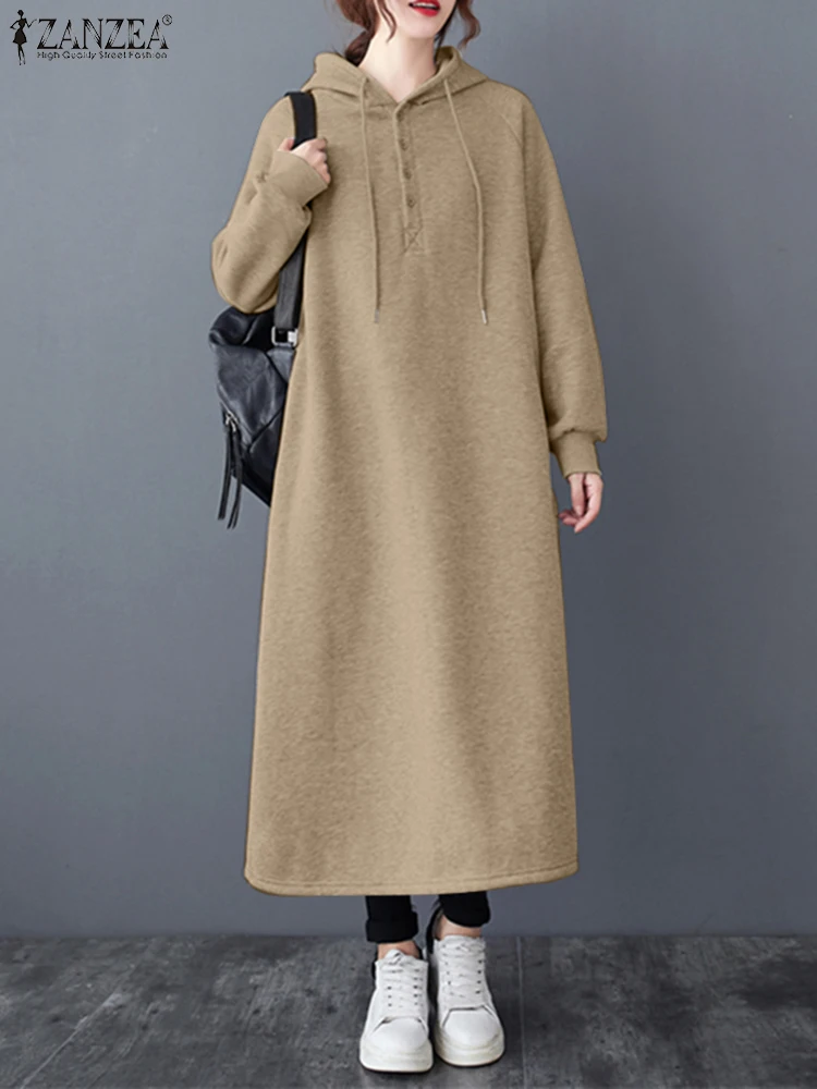 2024 ZANZEA Fashion Long Sweatshirt Sundress Stylish Casual Hooded Vestido Oversize Robe Women Autumn Hoodies Long Sleeve Dress