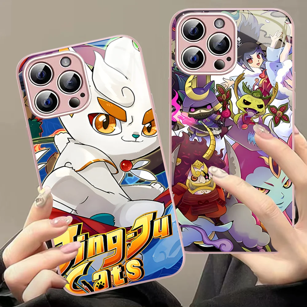 Beijing Opera Cats Phone Case For iPhone 14 13 12 Mini 11 Pro XS Max X XR 14 Plus Tempered Glass Cover