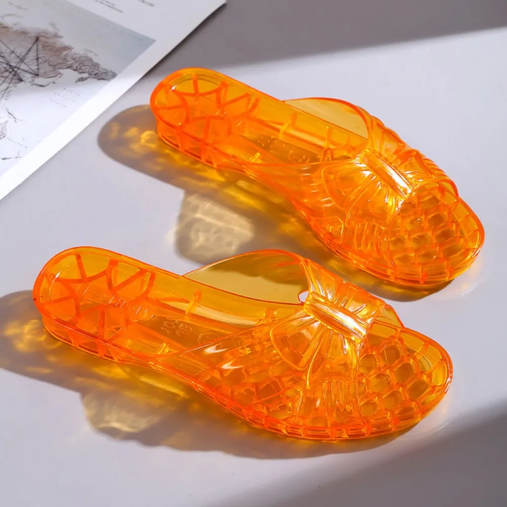 

Soft Transparent PVC Crystal Slippers Low-heel Anti Slip Slides Sandals Shoes Open-toe Flats Slippers Women Indoor