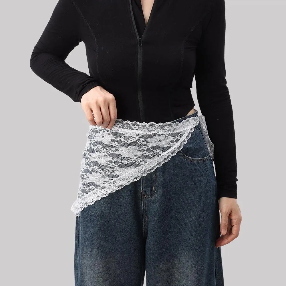 Minifalda de encaje con cordones para mujer, ajustada, bonita cortina de cadera, Harajuku Y2K, cortina de pedos